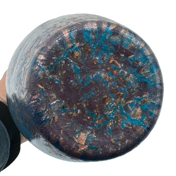 Dale Tiffany Favrile Art Glass Milano Amphora Blue 8" Urn Vase Copper Aventurine - Picture 5 of 6